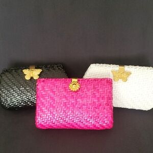 Talbots Woven Clutch Trio - Black, Pink, White